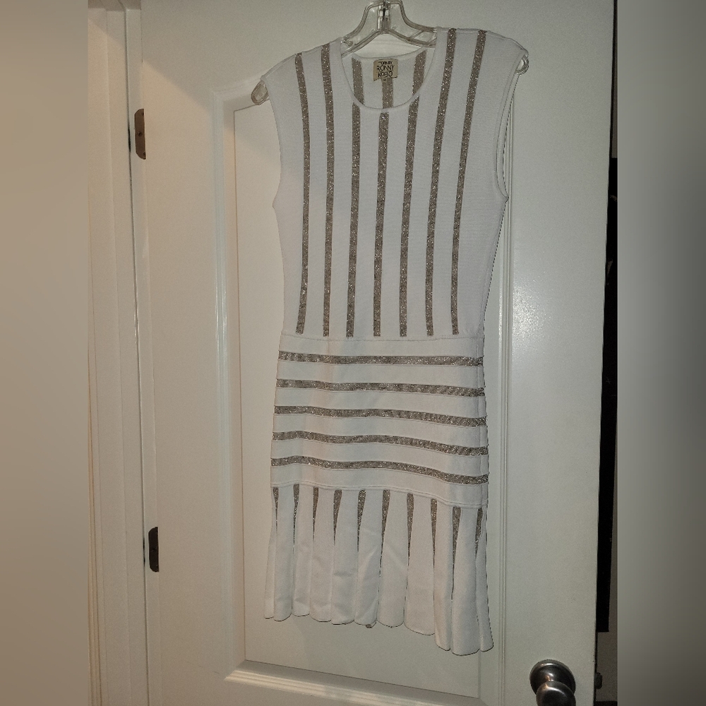 Torn by Ronny Kobo White & Gold Dress